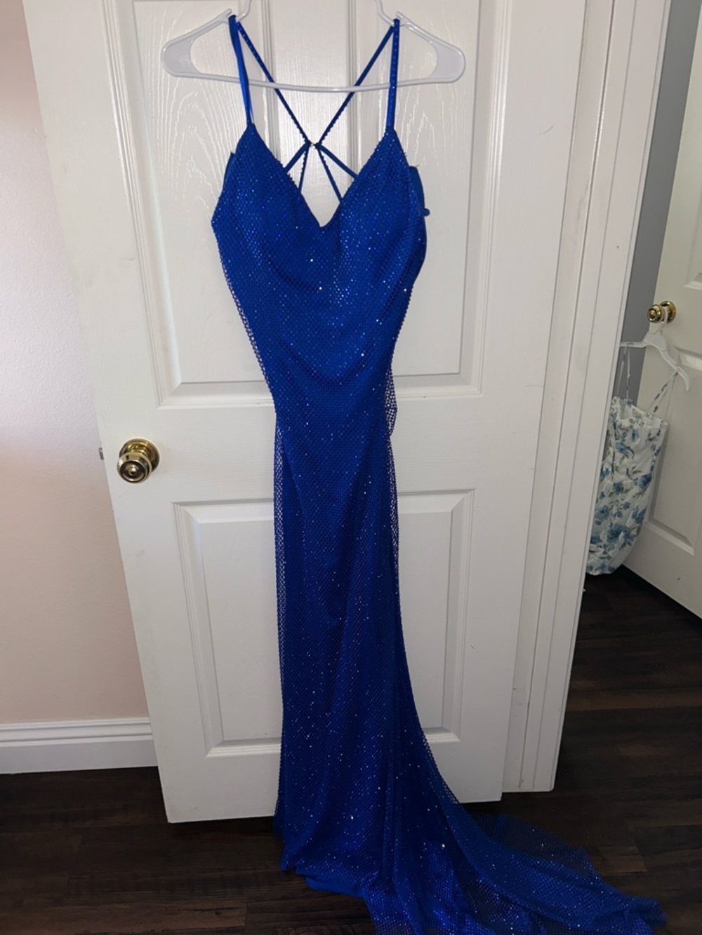 Royal Blue Sleeveless Evening Gown with Crisscross Straps